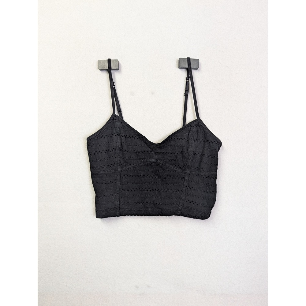 Aeropostale Womens Cami Crop Top Small Eyelet Embroidered Black